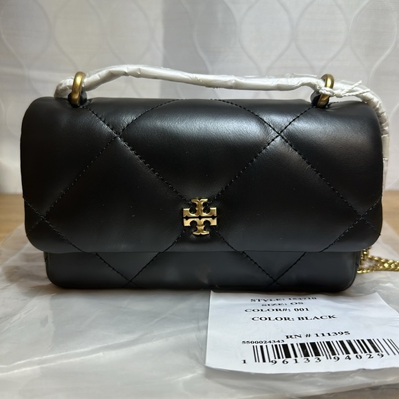 Tory Burch Black Diamond Quilt Kira Small Shoulder Bag H: 3.9" , L: 6.9",D: 1.8" - Picture 2 of 7
